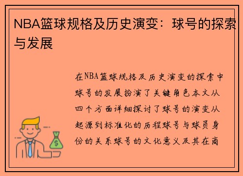 NBA篮球规格及历史演变：球号的探索与发展