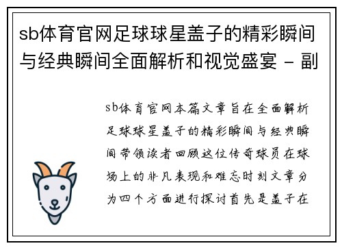 sb体育官网足球球星盖子的精彩瞬间与经典瞬间全面解析和视觉盛宴 - 副本