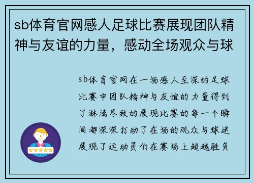 sb体育官网感人足球比赛展现团队精神与友谊的力量，感动全场观众与球迷