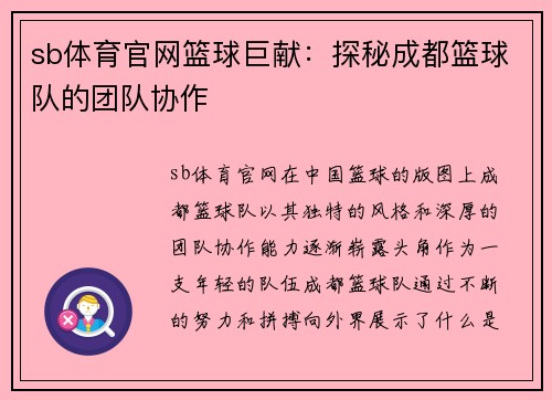 sb体育官网篮球巨献：探秘成都篮球队的团队协作