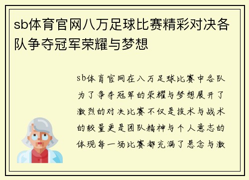 sb体育官网八万足球比赛精彩对决各队争夺冠军荣耀与梦想