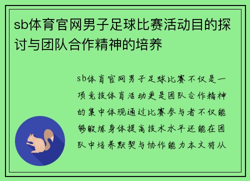sb体育官网男子足球比赛活动目的探讨与团队合作精神的培养